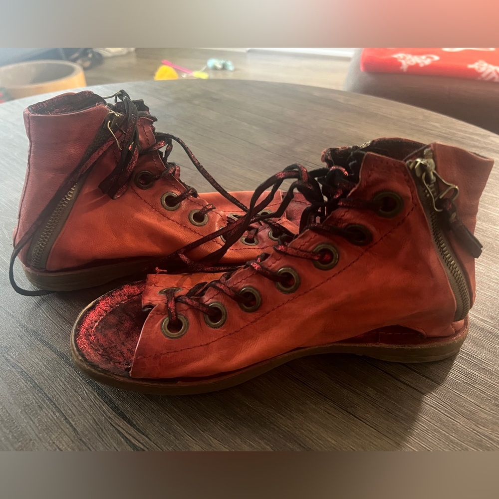 A.S.98 Red Leather Sandals Rhett Lace Up - Picture 2 of 5